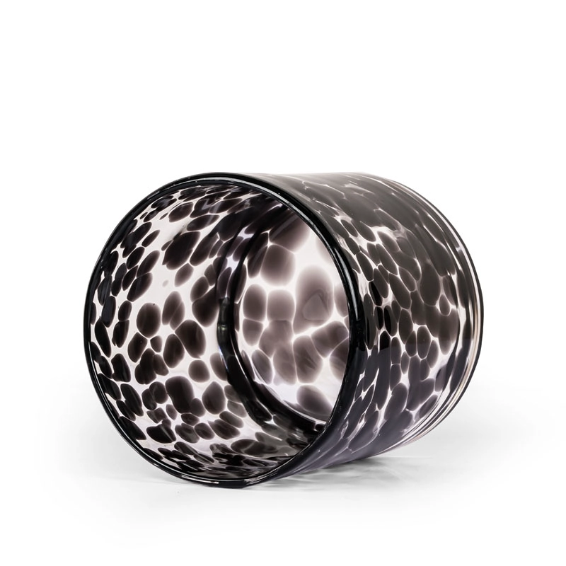 Leopard Spotted Smoke Black Glass Votive Tealight Lilin Pemegang Untuk Hiasan Rumah Moden