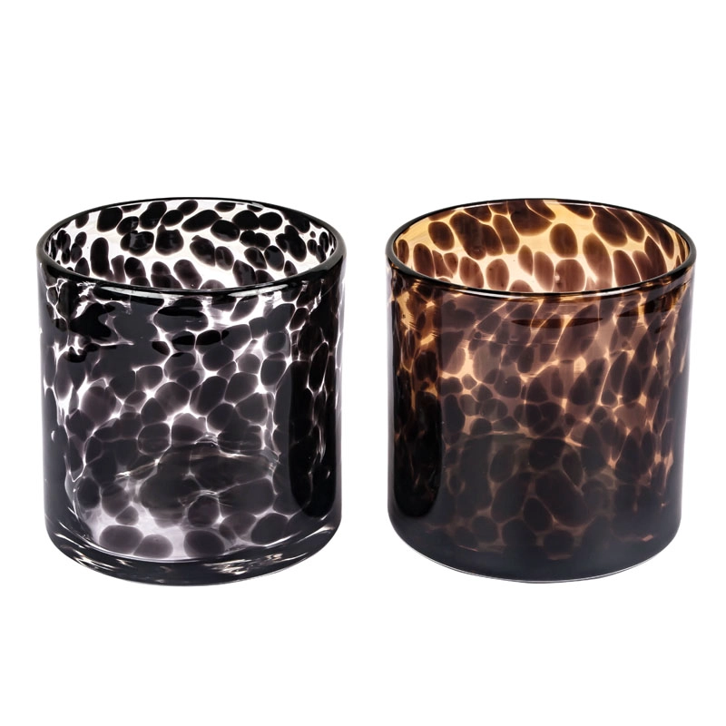 Leopard Spotted Smoke Black Glass Votive Tealight Lilin Pemegang Untuk Hiasan Rumah Moden