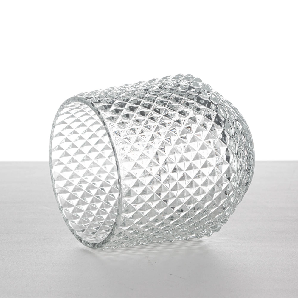 Suporte de vela de vidro padrão em relevo 10 onças design diamante