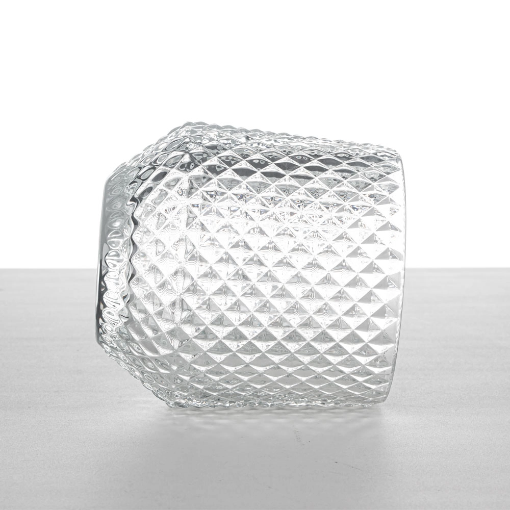 Suporte de vela de vidro padrão em relevo 10 onças design diamante