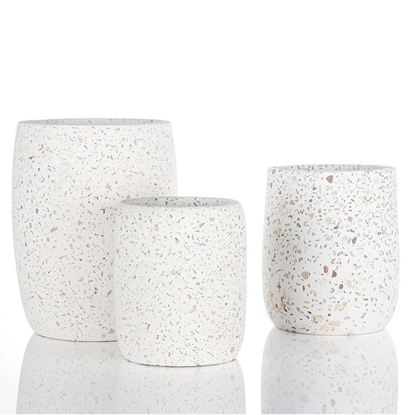 6 Unzen Terrazzo-Kerzenhalter aus weißem Beton