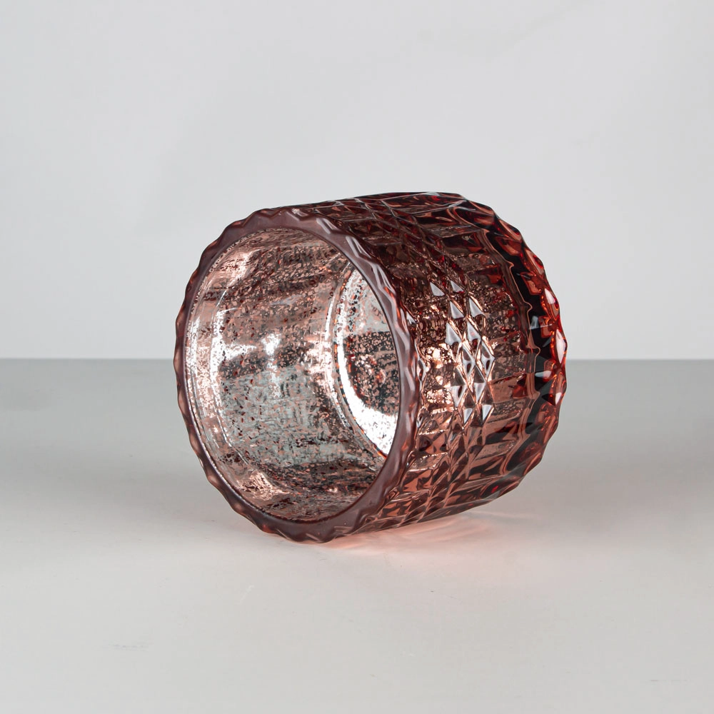 Envase de vela de cristal de mercurio de oro rosa de lujo de 6 oz con tapa