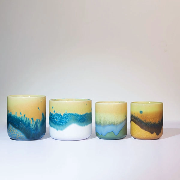 reactive glazed ceramic candles vessel