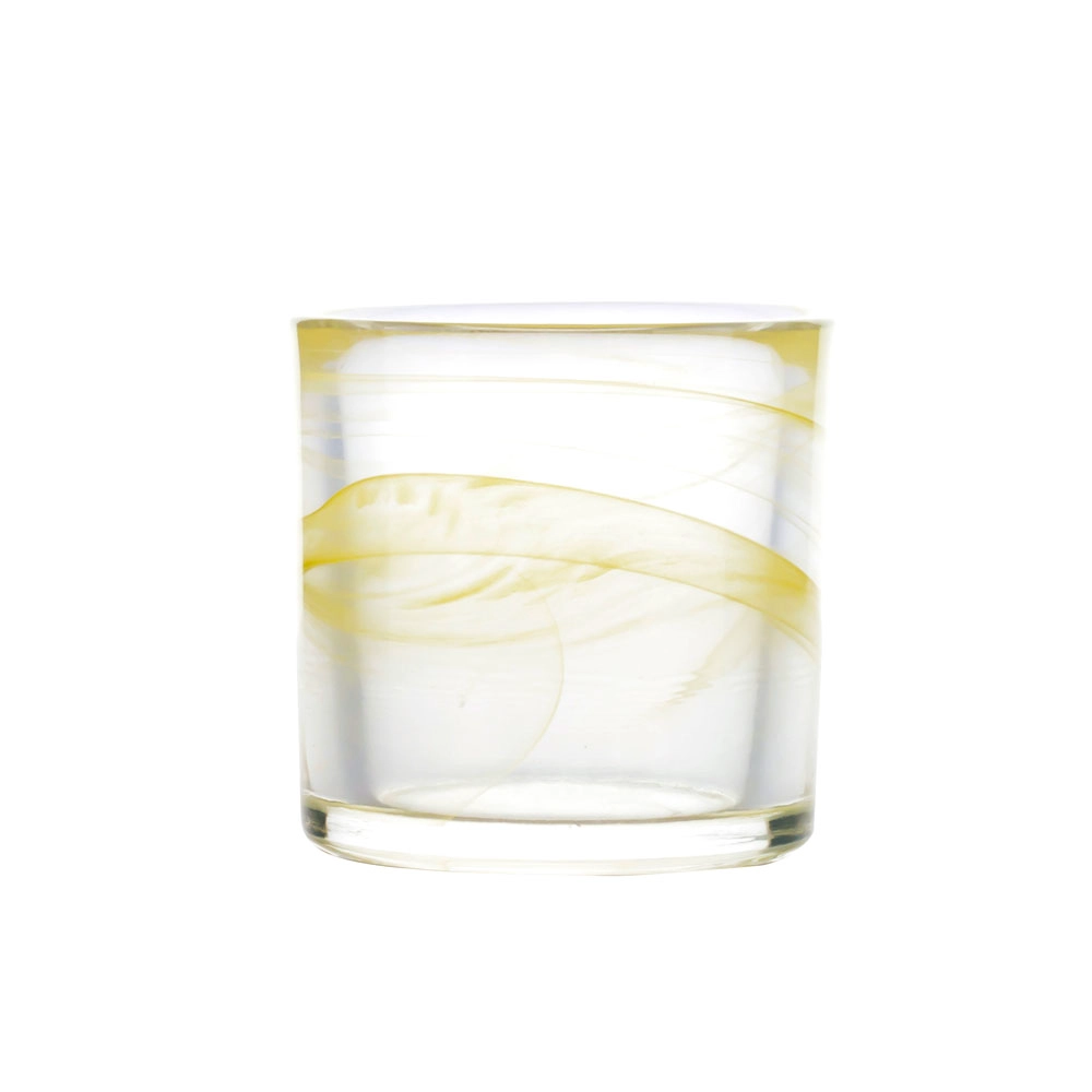 China Yellow Swirl Handmade Small Votive Candle Glass Jar manufacturer