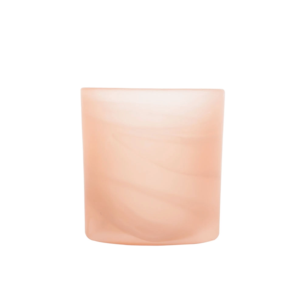 China Pink Swirl Handmade Portable Votive Candle Glass Jar Frosted manufacturer