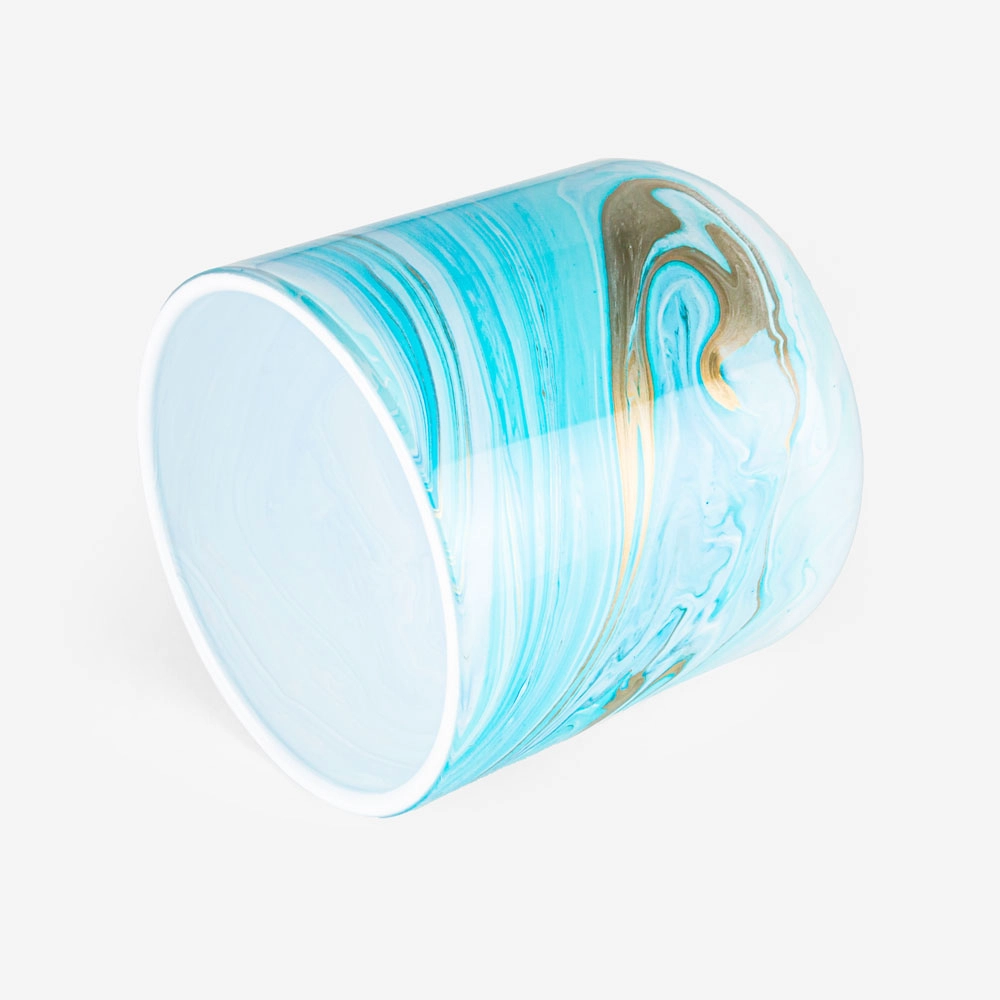 Newly Developed 12oz Round Base Watercolor Glass Candle Holder Blue