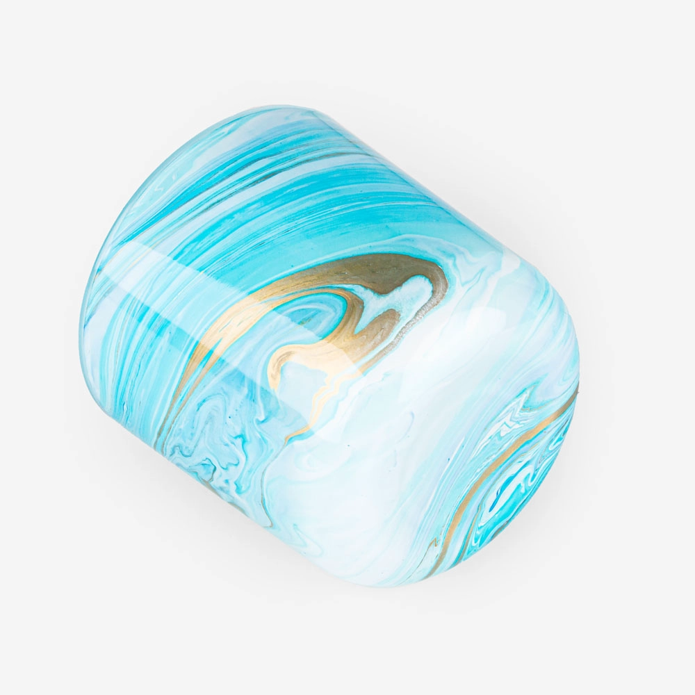 Newly Developed 12oz Round Base Watercolor Glass Candle Holder Blue