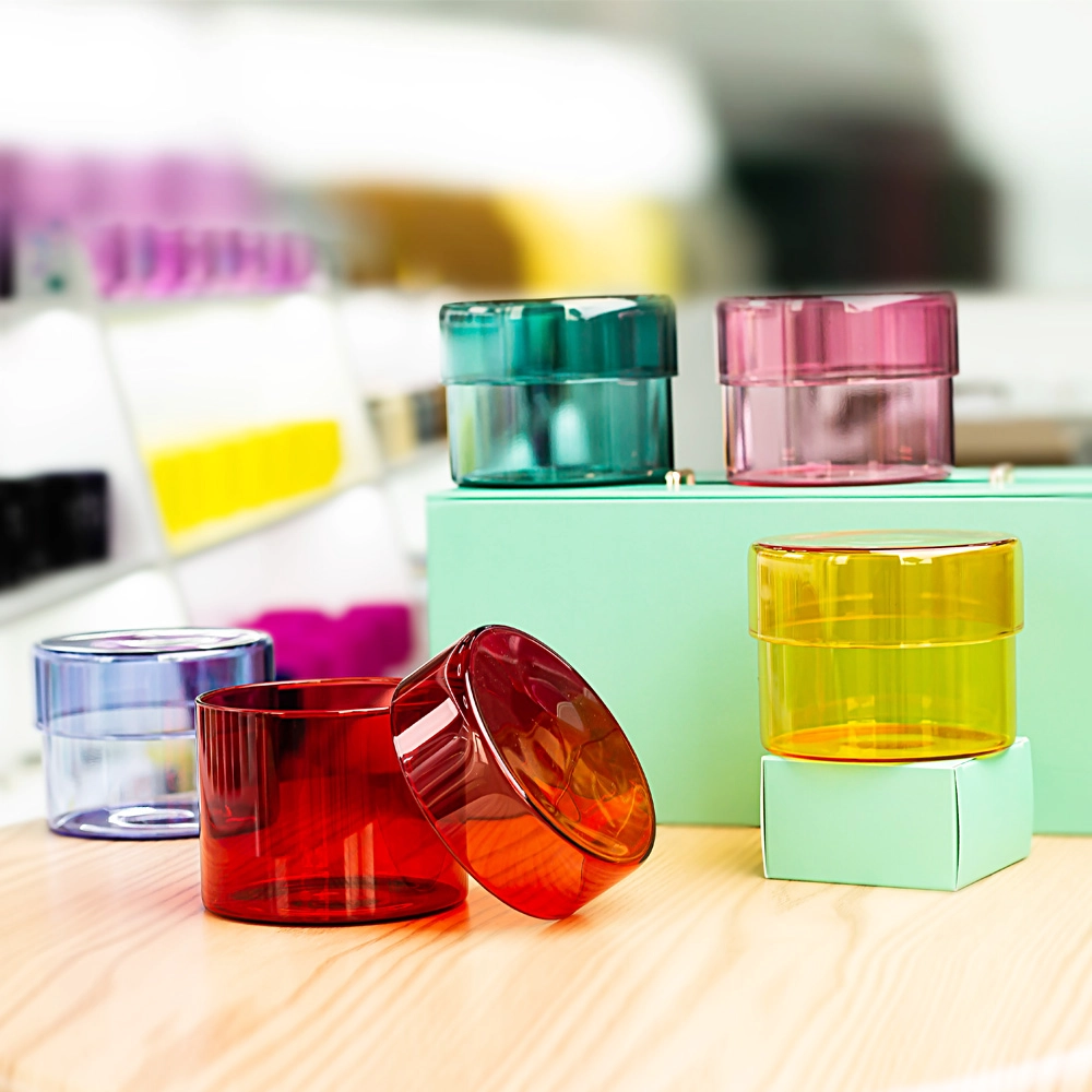 Borosilikatglas mit Glasdeckel für Kerzen, transparent rot