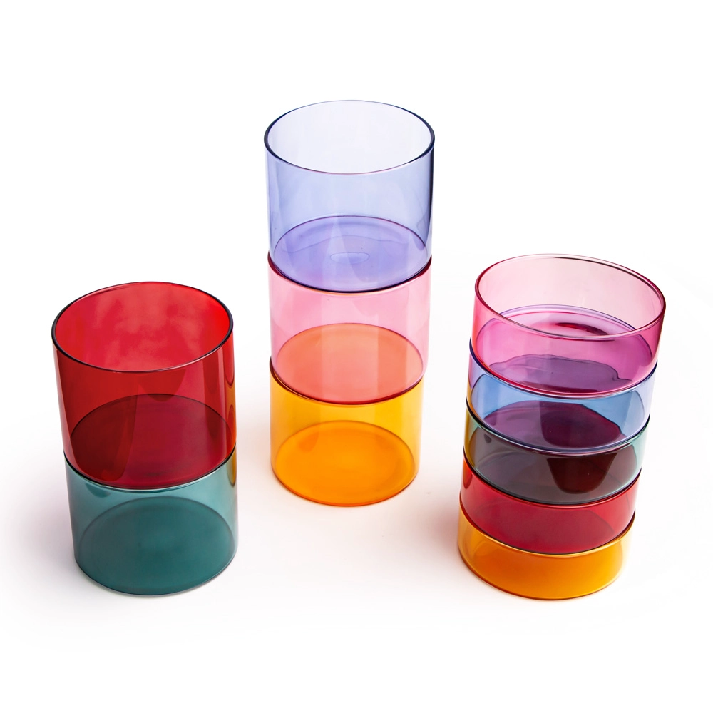 Borosilikatglas mit Glasdeckel für Kerzen, transparent rot