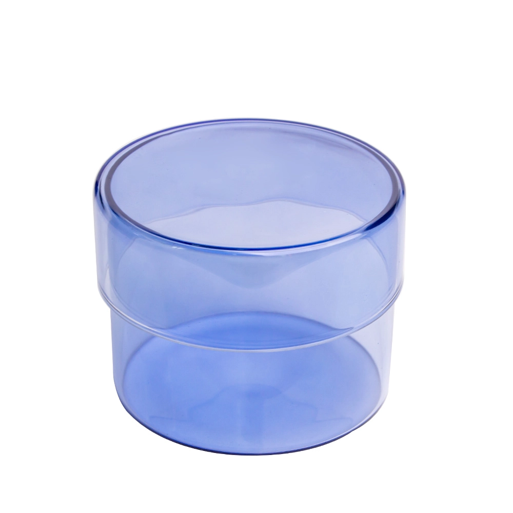 Jarra de vela de vidro borossilicato de luxo com tampa de vidro azul transparente