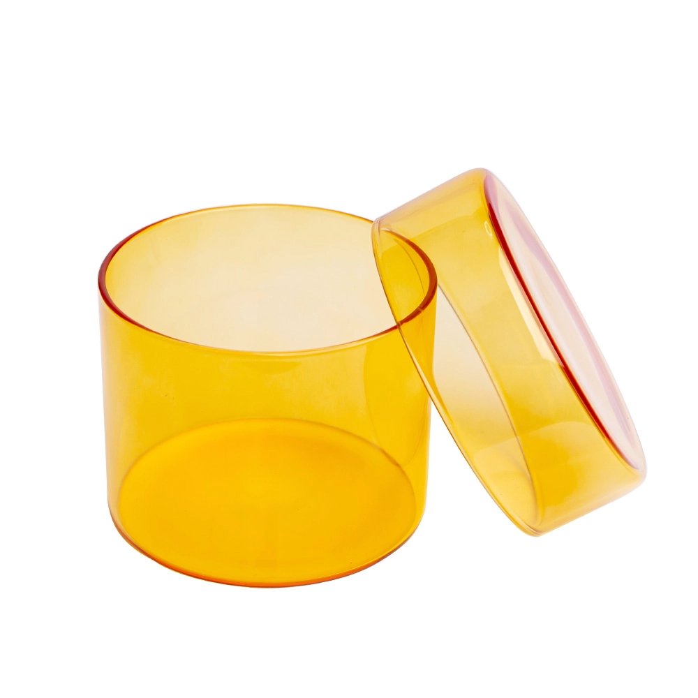 Luxuriöser Kerzenhalter aus Borosilikatglas mit Glasdeckel, transparent gelb