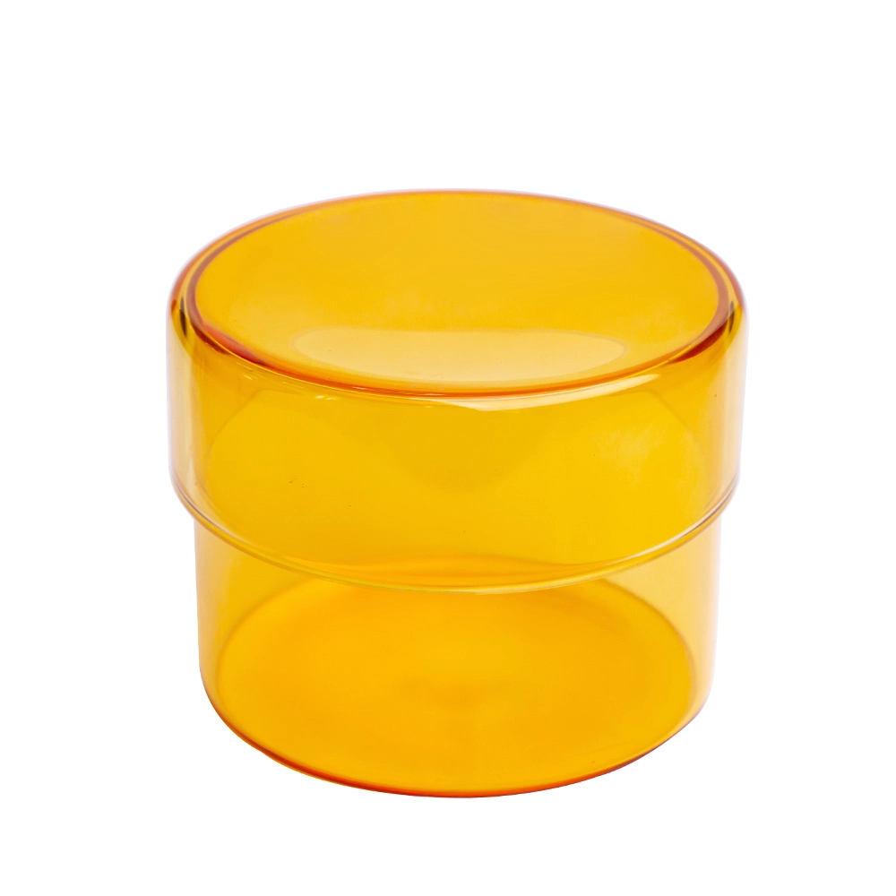 Luxuriöser Kerzenhalter aus Borosilikatglas mit Glasdeckel, transparent gelb