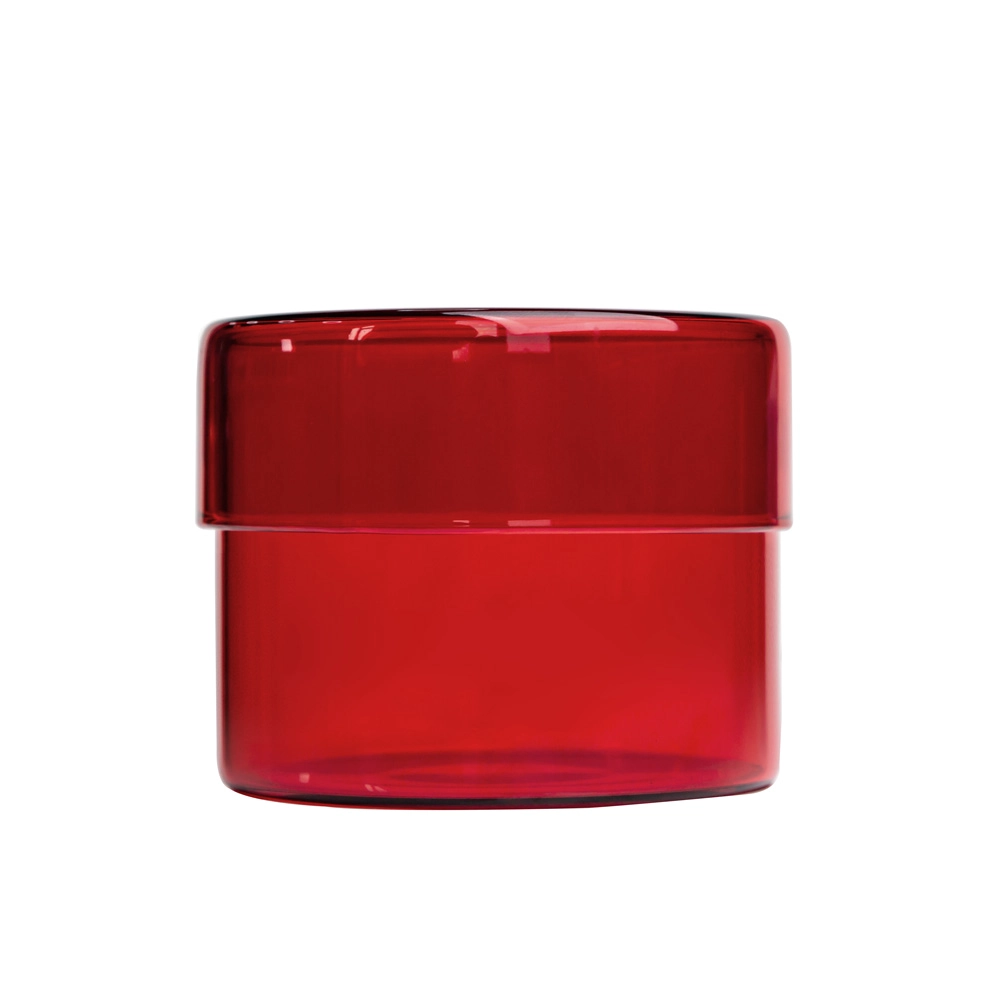 Borosilikatglas mit Glasdeckel für Kerzen, transparent rot