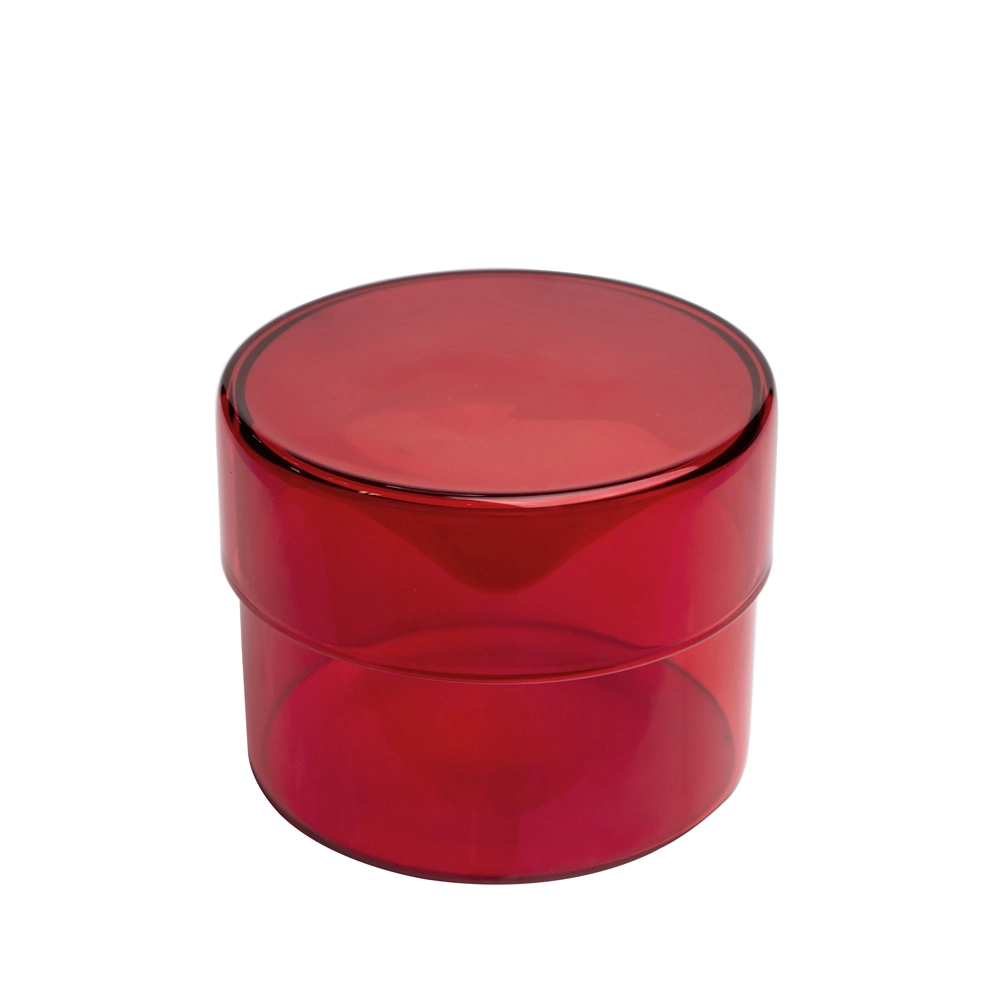 Borosilikatglas mit Glasdeckel für Kerzen, transparent rot