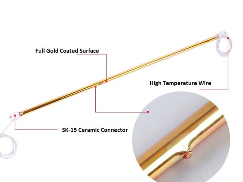 Lámpara de calor infrarroja para baño, tubo de lámpara halógena con calentador de vidrio de cuarzo recubierto de oro de 1000w