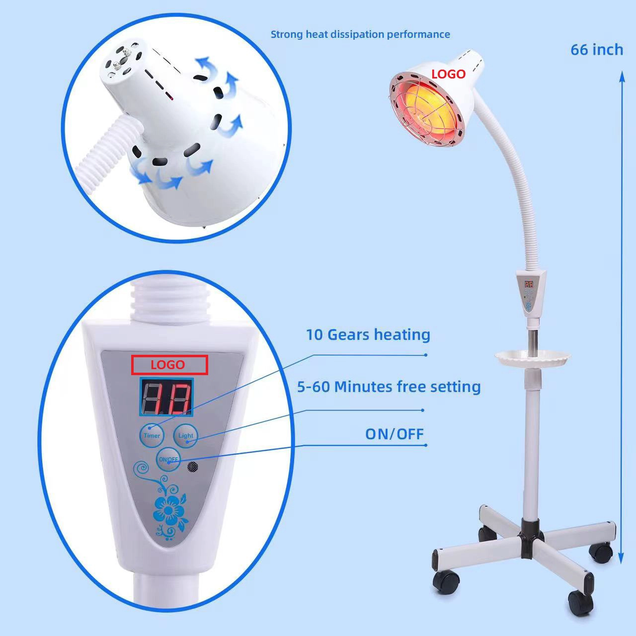 275W Single Head Infrared Physical Therapy Lamps Infrared Red Light Therapy Heating Lamp