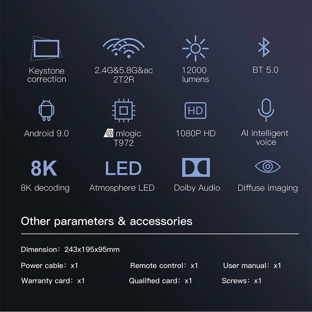 New Amlogic T972 Android 9.0 AC WiFi Ultra 8K Deconding Projection DLP Projector