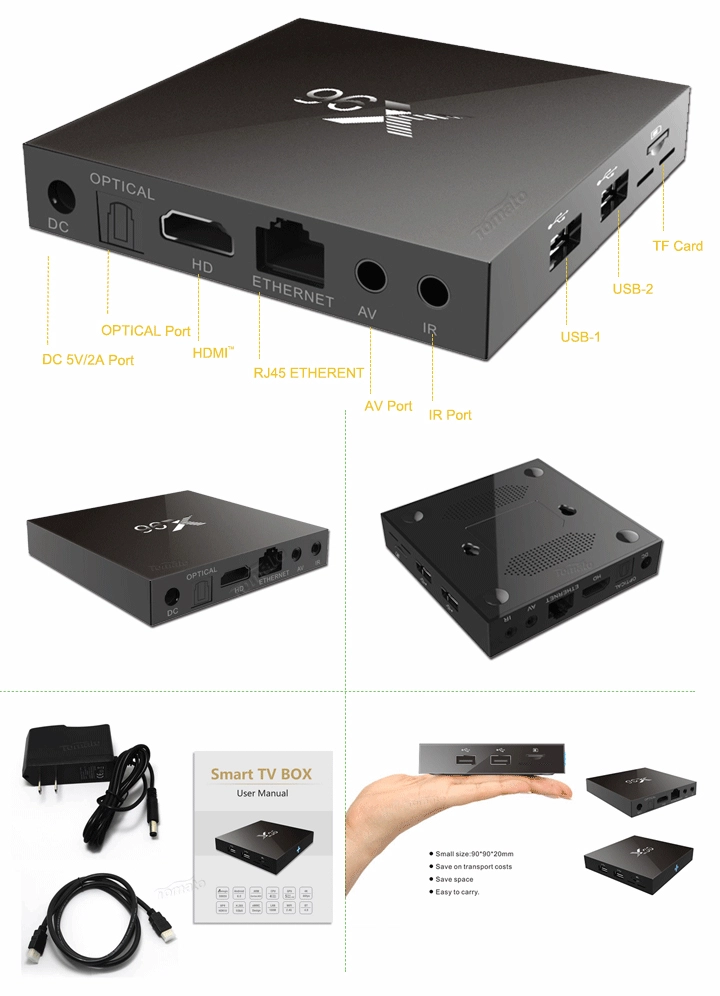 Newest Amlogic S905X TV Box Android 6.0 OS Amlogic S905X TV Box Quad Core OTT TV Box VP9 H.265 Smart TV Box X96
