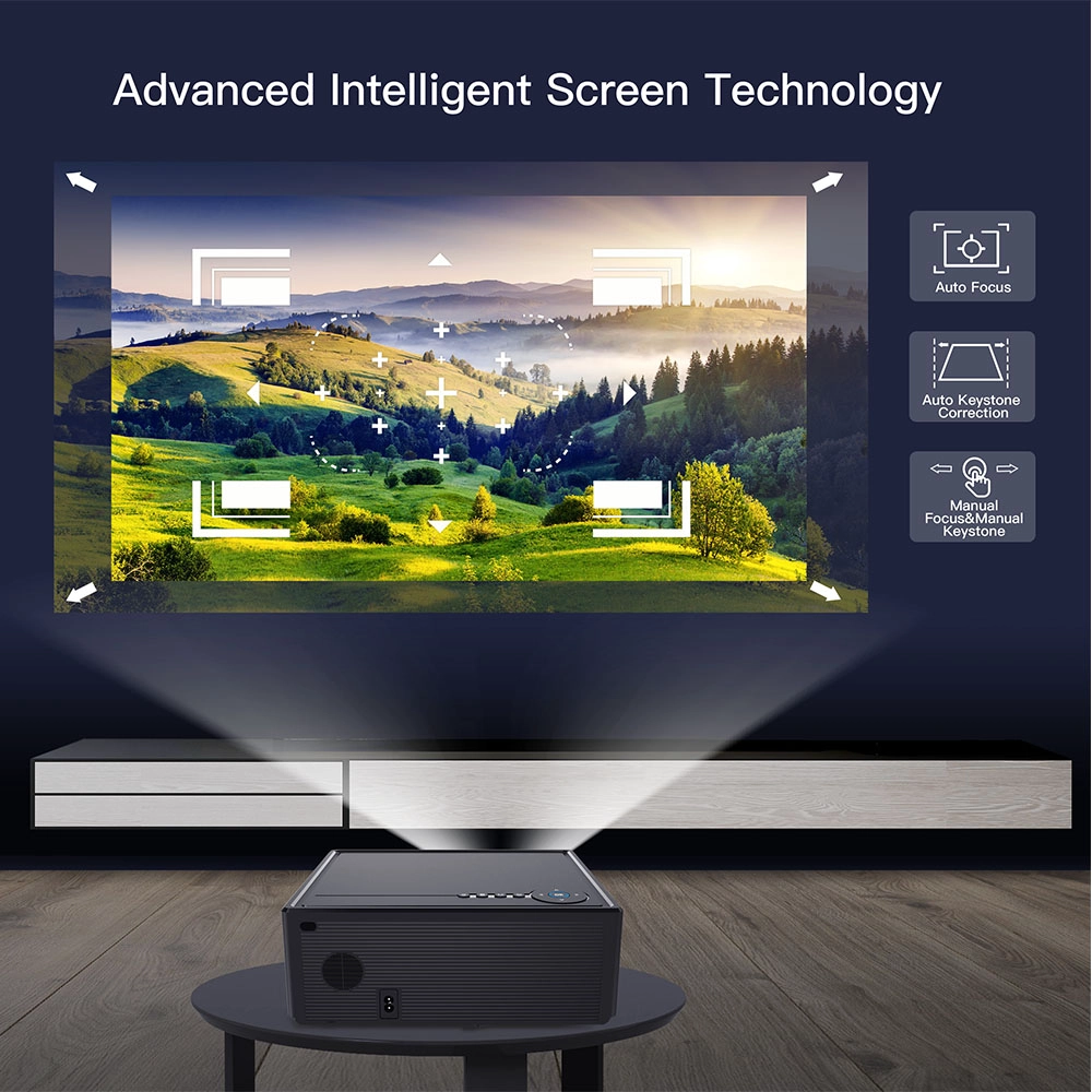 Smart Auto Focus Android TV OS Projector with 5G WiFi Bluetooth Native 1080P Home Movie Projector
