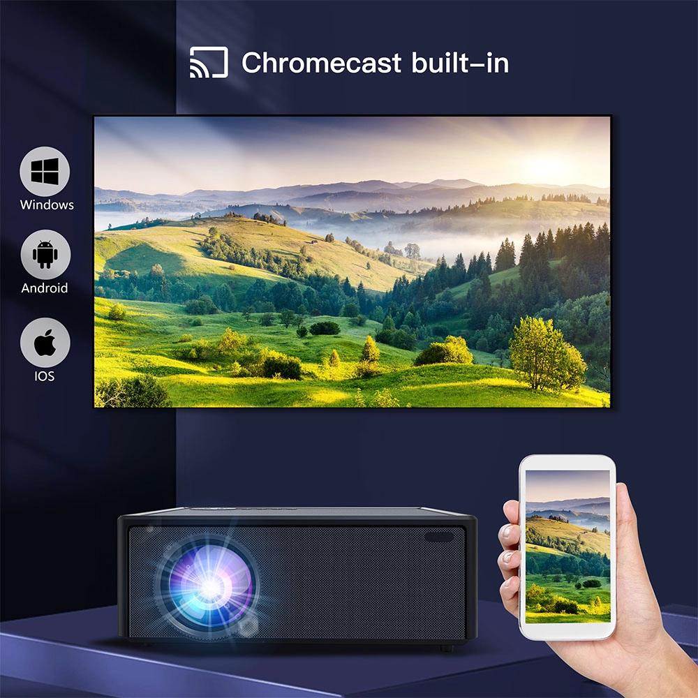 Smart Auto Focus Android TV OS Projector with 5G WiFi Bluetooth Native 1080P Home Movie Projector
