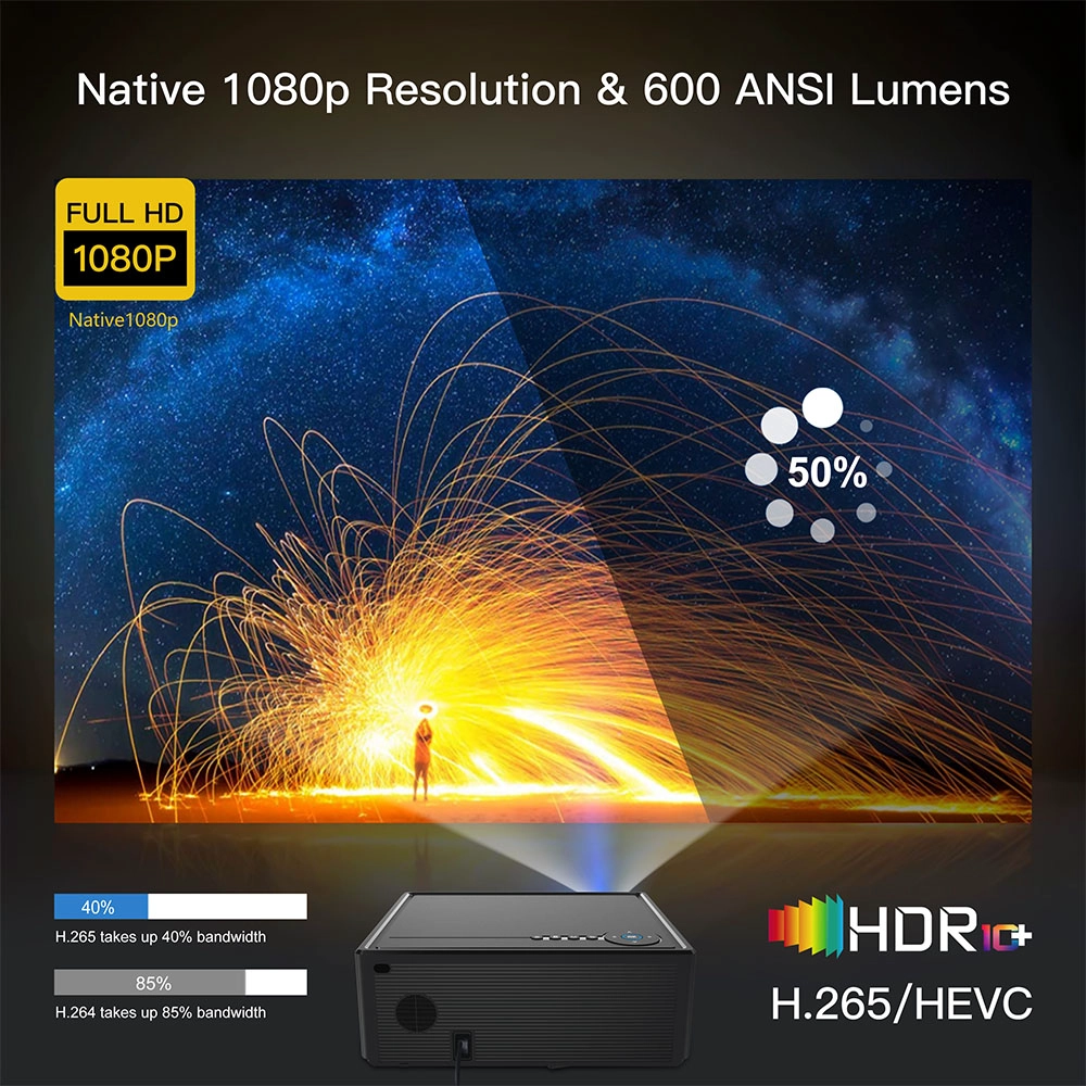 Smart Auto Focus Android TV OS Projector with 5G WiFi Bluetooth Native 1080P Home Movie Projector