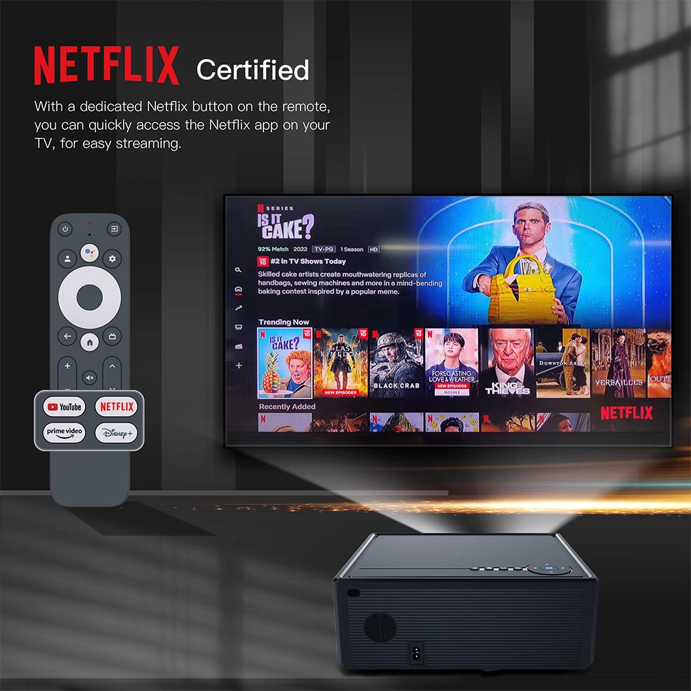 Smart Auto Focus Android TV OS Projector with 5G WiFi Bluetooth Native 1080P Home Movie Projector