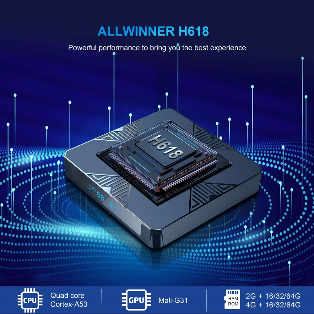 Allwinner H618 Quad Core Android 12 Set Top Box Support WiFi 6 H.265 4K Ultra HD HEVC