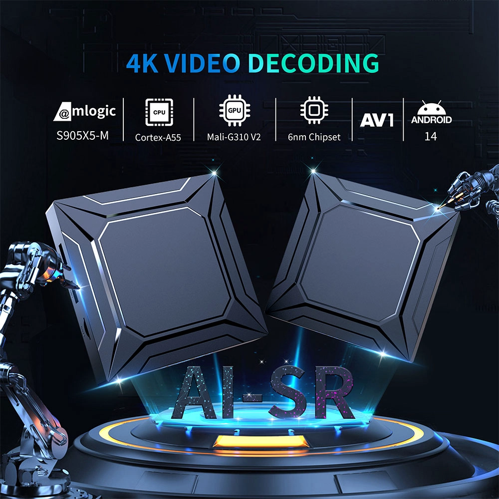 Amlogic S905X5M Smart TV Box with Android 14 Dual-Band WiFi AI-SR 4K Ultra HD HDR10 Support for Vivid Visuals