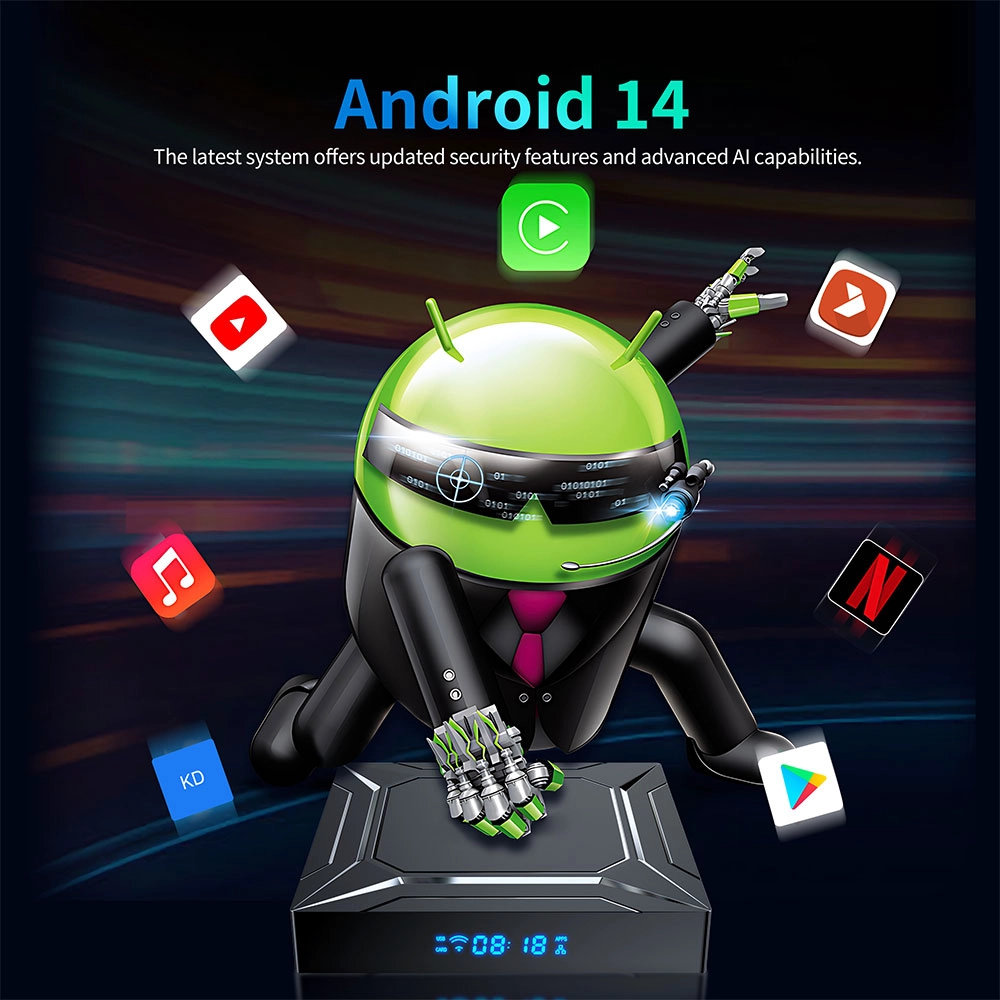 Amlogic S905X5M Smart TV Box with Android 14 Dual-Band WiFi AI-SR 4K Ultra HD HDR10 Support for Vivid Visuals