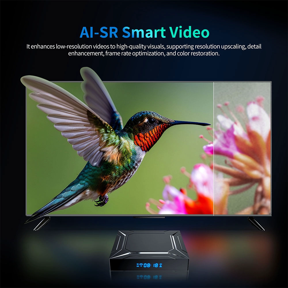 Amlogic S905X5M Smart TV Box with Android 14 Dual-Band WiFi AI-SR 4K Ultra HD HDR10 Support for Vivid Visuals
