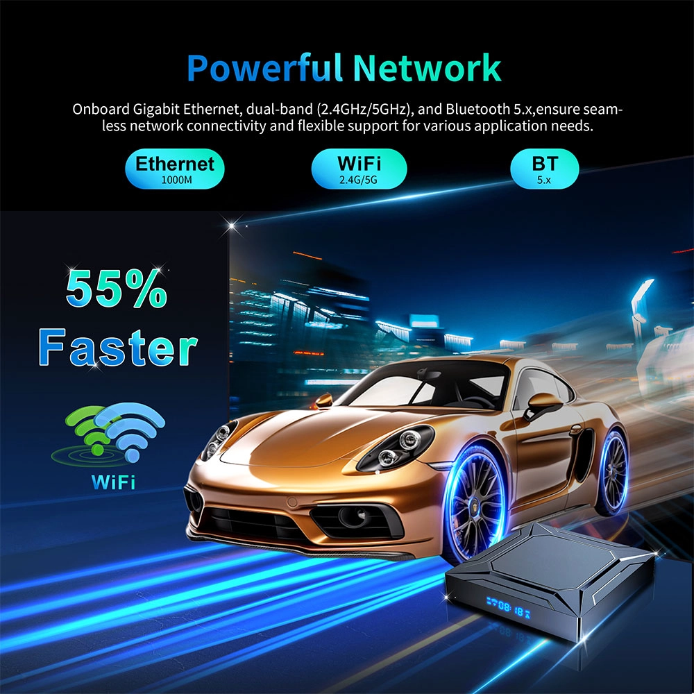 Amlogic S905X5M Smart TV Box with Android 14 Dual-Band WiFi AI-SR 4K Ultra HD HDR10 Support for Vivid Visuals