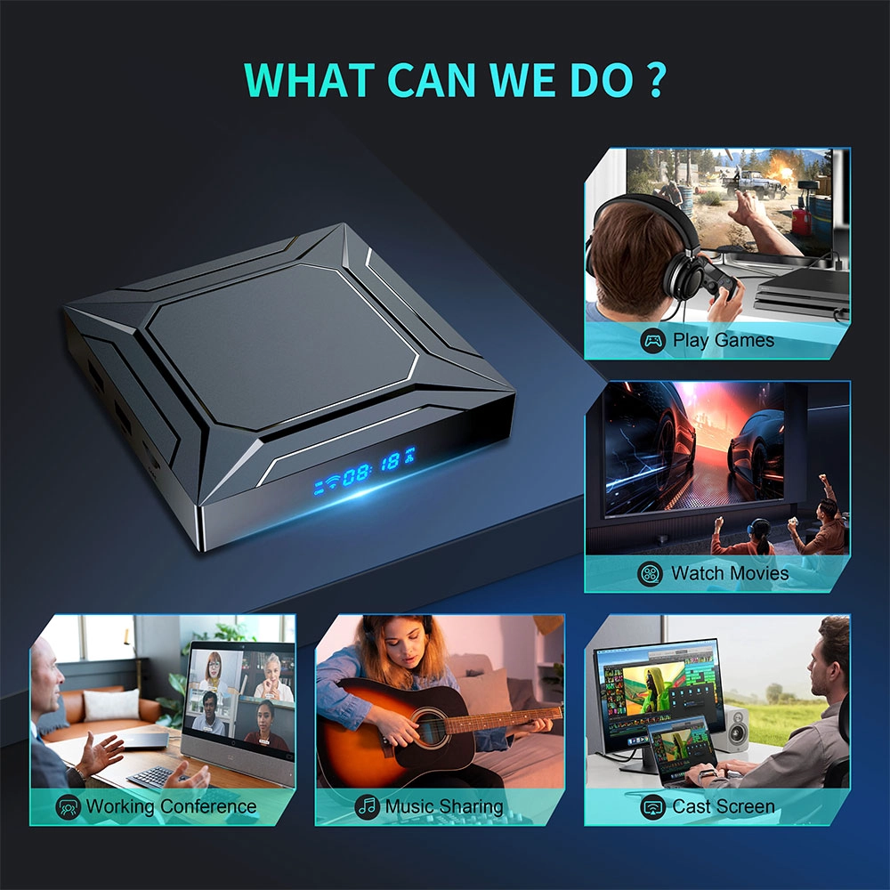 Amlogic S905X5M Smart TV Box with Android 14 Dual-Band WiFi AI-SR 4K Ultra HD HDR10 Support for Vivid Visuals