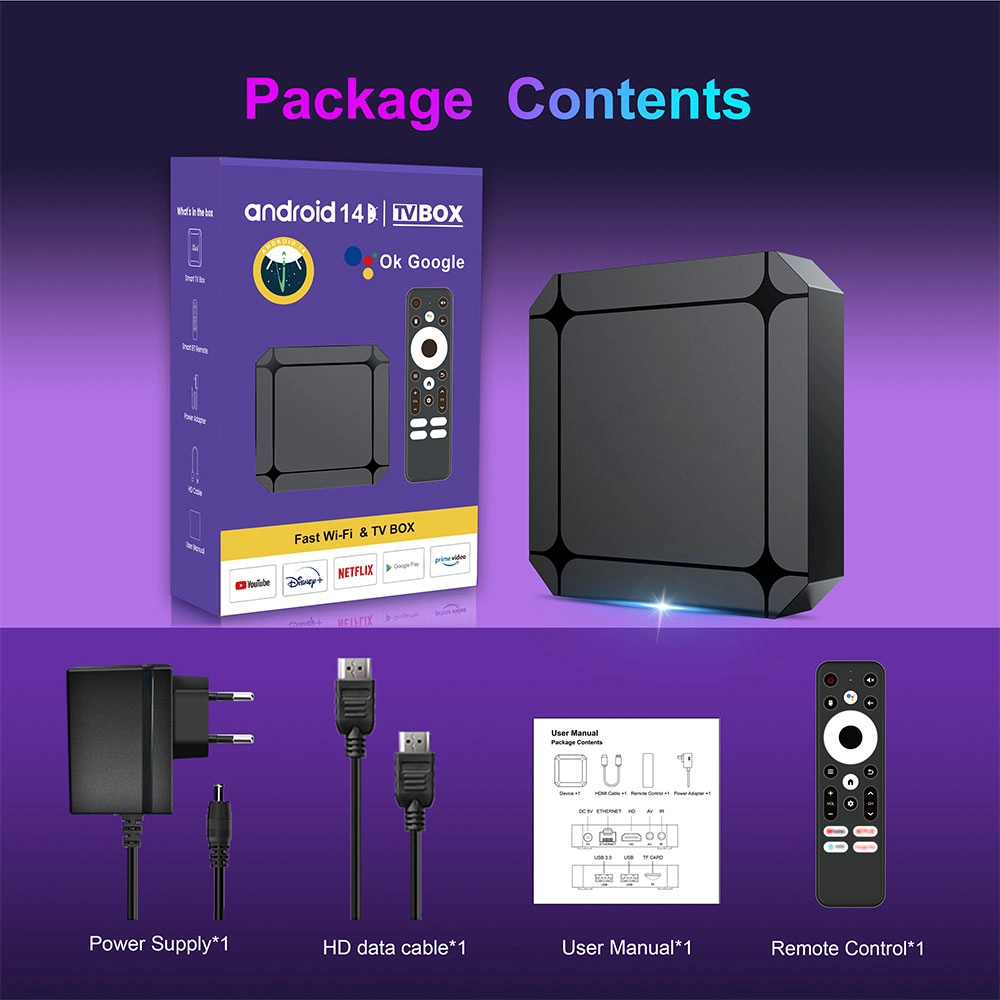 Smart TV Box Android 14 | RK3518 Quad-Core | 4K Ultra HD | WiFi 6 | Google TV OS