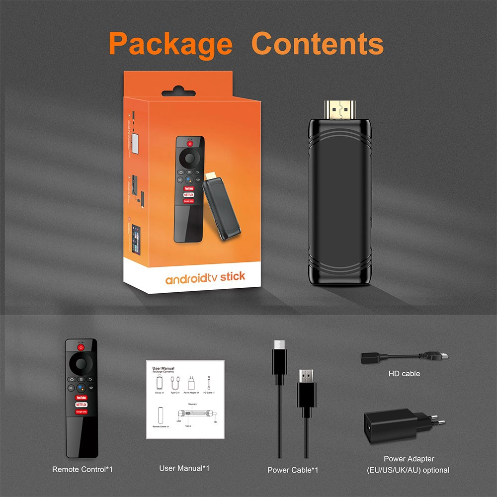Android TV Stick 4K Allwinner H313 Quad Core – Dual-Band Wi-Fi, Android 10, 2 GB RAM Option