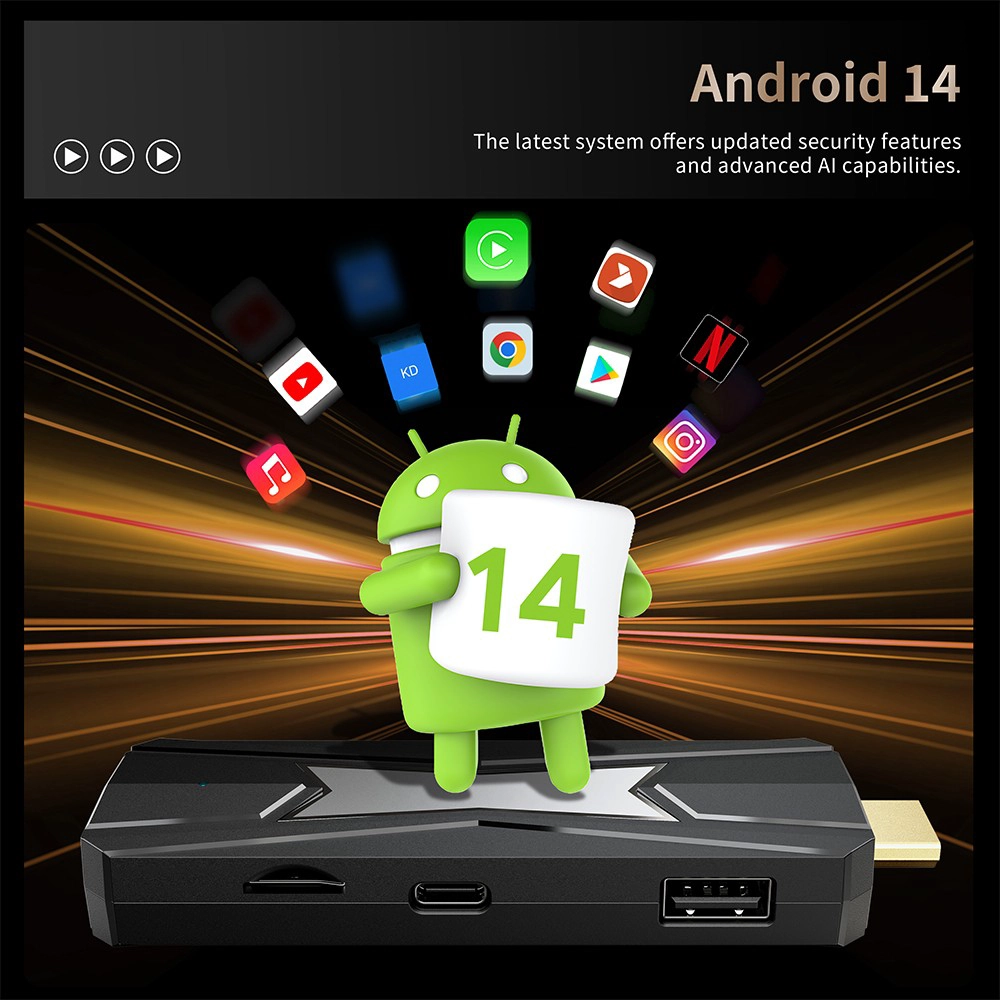 Amlogic S905X5M Android 14 4K TV Stick – AV1, AI Upscaling & Wi-Fi 6