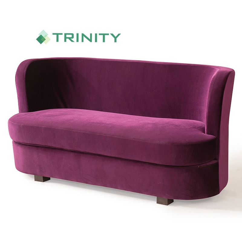 High End Custom Wine Red Velvet Bar Restaurant Curved Back Sofa