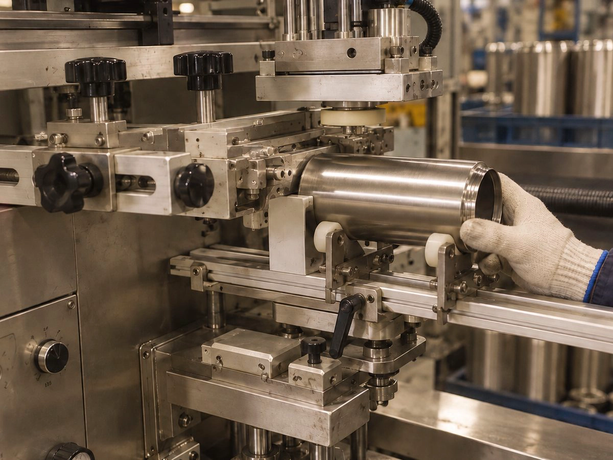 Stainless steel cup body loaded on a forming machine on the production line