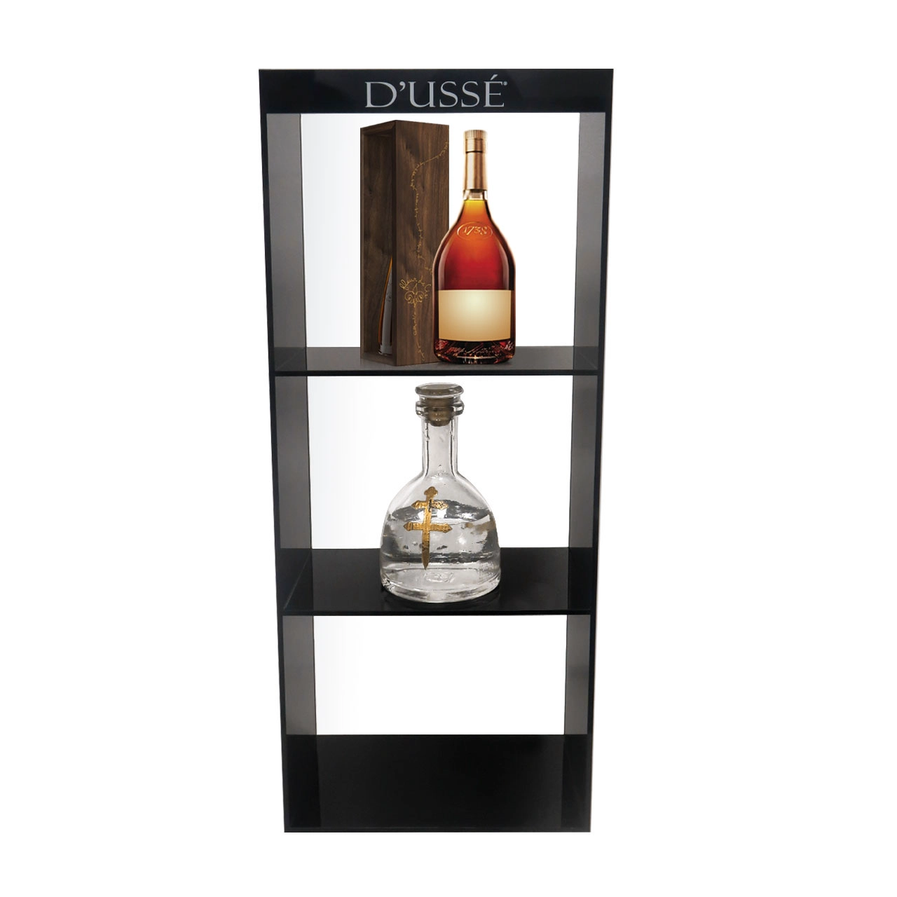China China Aangepaste Acryl Zwart 2 Tiers Wijnkast Bar Showcase Flessenvitrine Met LOGO Fabrikant fabrikant