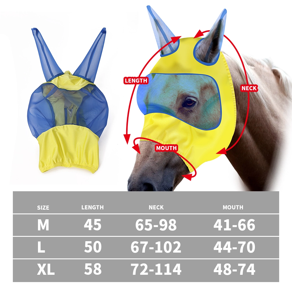 Horse Fly Mask Bugs Moskitos Prevention Atmungsaktive Pferdeschutzmaske (mit Ohrteil)