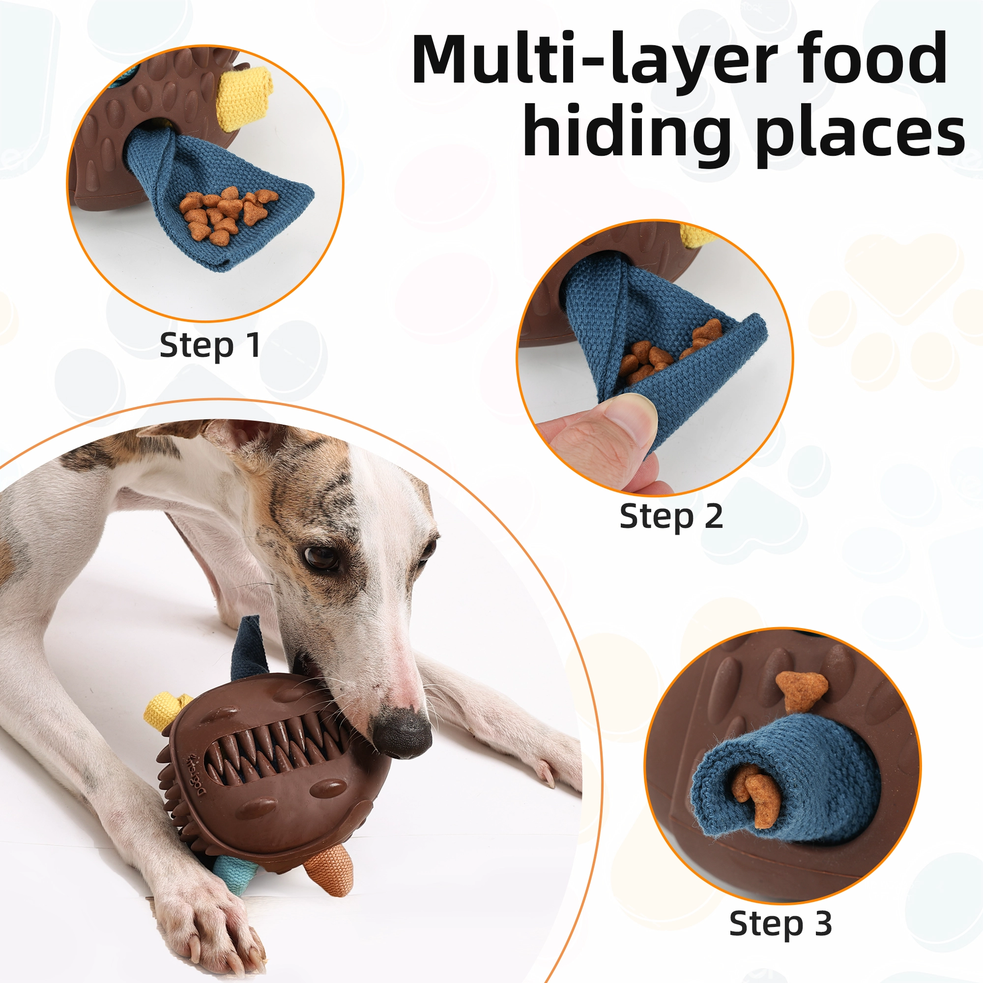 Juguete interactivo de goma del masticable del perro del juguete del perro del logotipo de la naturaleza del diseño del erizo del juguete de goma de encargo del perro