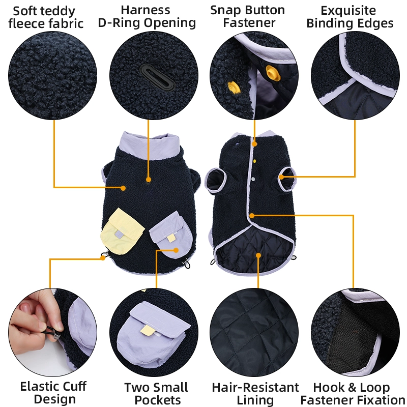 Doglemi Luxury Style Soft Skin-Friendly Vintage Style Dog Jackets Winter Pet Clothes Dog Coat with Pocket for Outdoor Walking