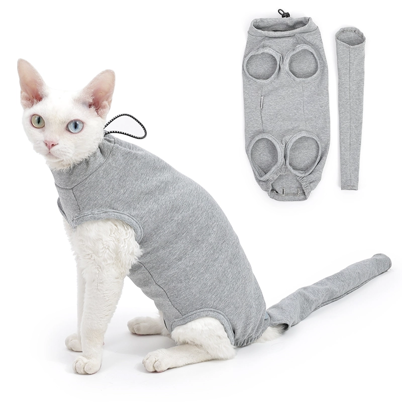Escote ajustable y puño trasero de tela suave directo de fábrica para traje de recuperación de gato transpirable y de ajuste personalizado