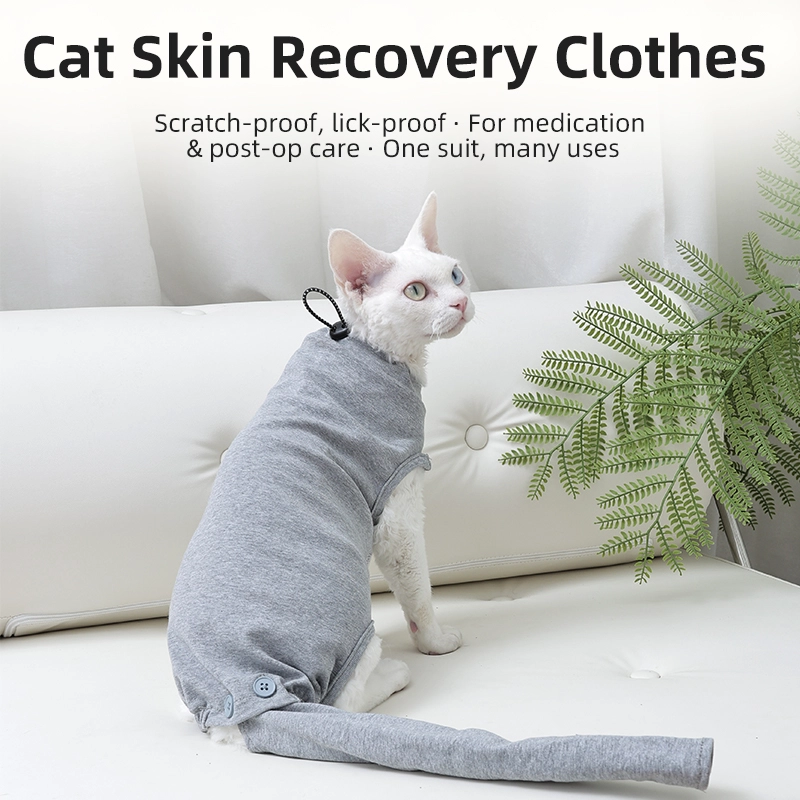 Escote ajustable y puño trasero de tela suave directo de fábrica para traje de recuperación de gato transpirable y de ajuste personalizado