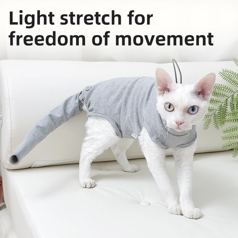 Escote ajustable y puño trasero de tela suave directo de fábrica para traje de recuperación de gato transpirable y de ajuste personalizado
