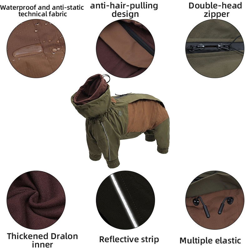 Vêtements d'hiver pour chiens, tissu Composite à trois couches avec Logo personnalisé, hydrofuge de qualité supérieure, collier réglable à Double couche