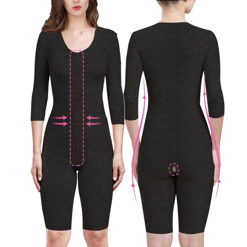 S-SHAPER’s Fajas Colombian Post Surgery Bodysuit Low Price Wholesales With 3/4 Length Sleeves Capri Support Fat Transfer Shapewear