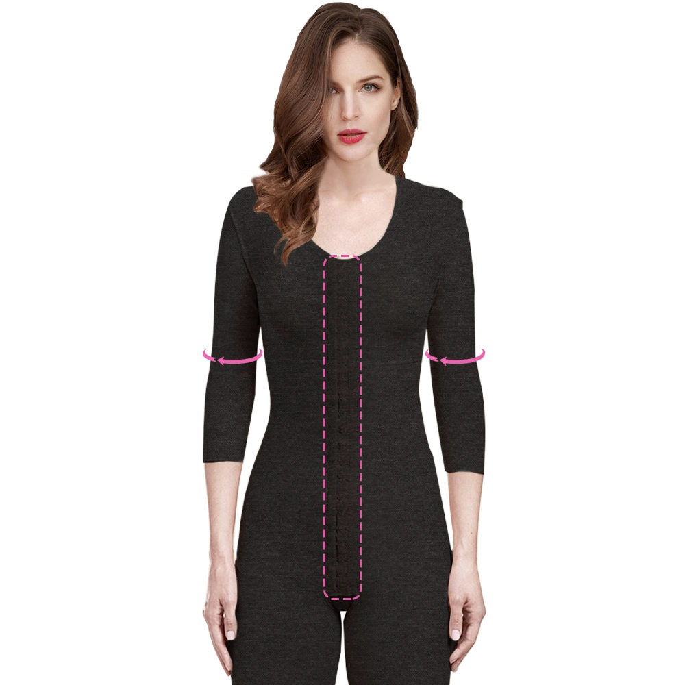S-SHAPER’s Fajas Colombian Post Surgery Bodysuit Low Price Wholesales With 3/4 Length Sleeves Capri Support Fat Transfer Shapewear