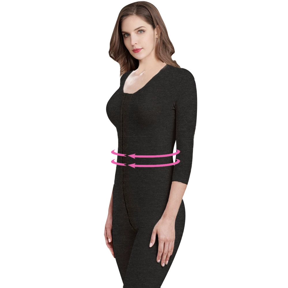 S-SHAPER’s Fajas Colombian Post Surgery Bodysuit Low Price Wholesales With 3/4 Length Sleeves Capri Support Fat Transfer Shapewear