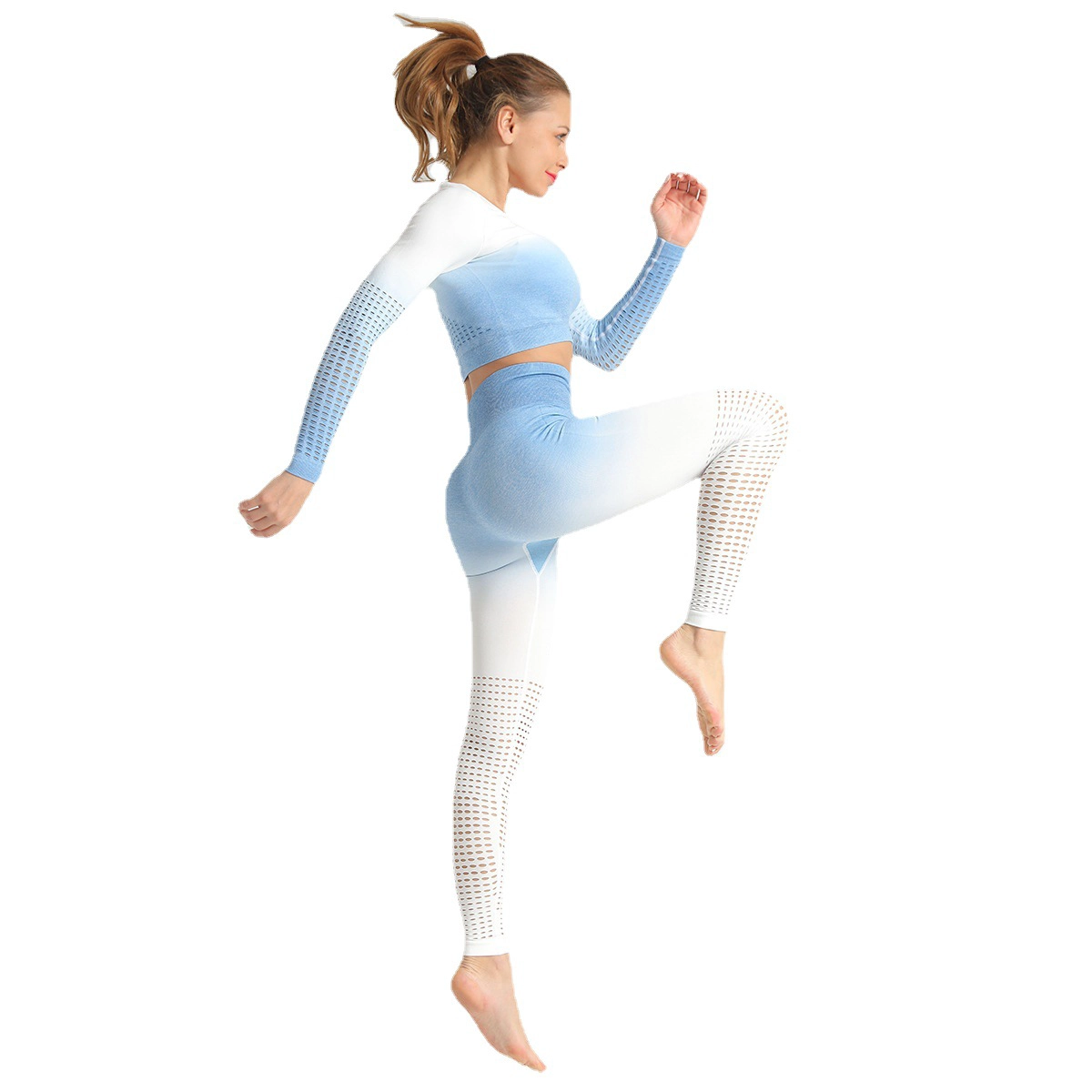 S-SHAPER Set da Allenamento per Donna 2 Pezzi Maniche Lunghe Abiti Senza Cuciture Tie Dye Leggings Yoga con Reggiseno Sportivo Canotta Set da Palestra Set coordinati
