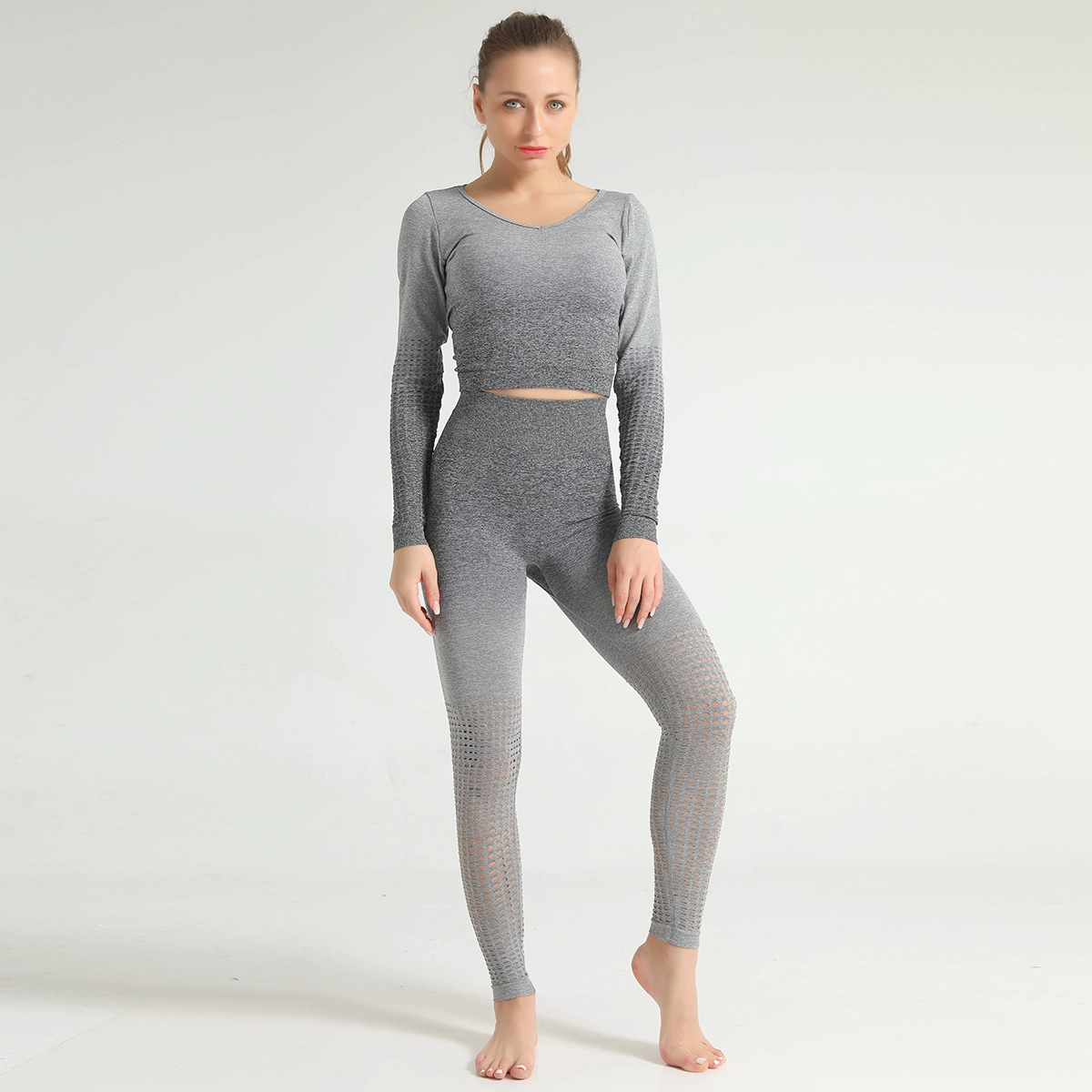 S-SHAPER Set da Allenamento per Donna 2 Pezzi Maniche Lunghe Abiti Senza Cuciture Tie Dye Leggings Yoga con Reggiseno Sportivo Canotta Set da Palestra Set coordinati